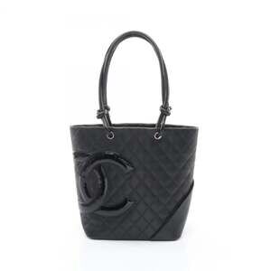 Chanel Cambon Line Medium Tote Bag Handbag Leather Patent Women's Black